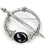  Onyx Brosche 925 Silber keltische Fibel Schmuck, Gewandnadel keltisch Größe: 4cm