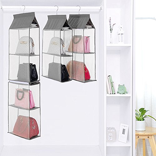 Decdeal 4-Tiers não tecido destacável Closet Bags Organizador Bolsas prateleira pendurada dobrável a