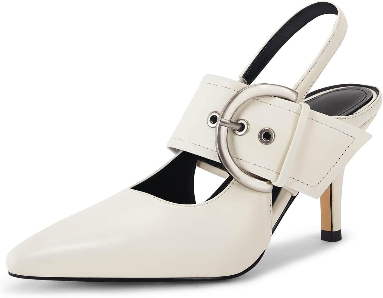 Coutgo Womens Slingback Pumps Closed Pointed Toe High Heels Belt Buckle Strap Dressy Work Shoes