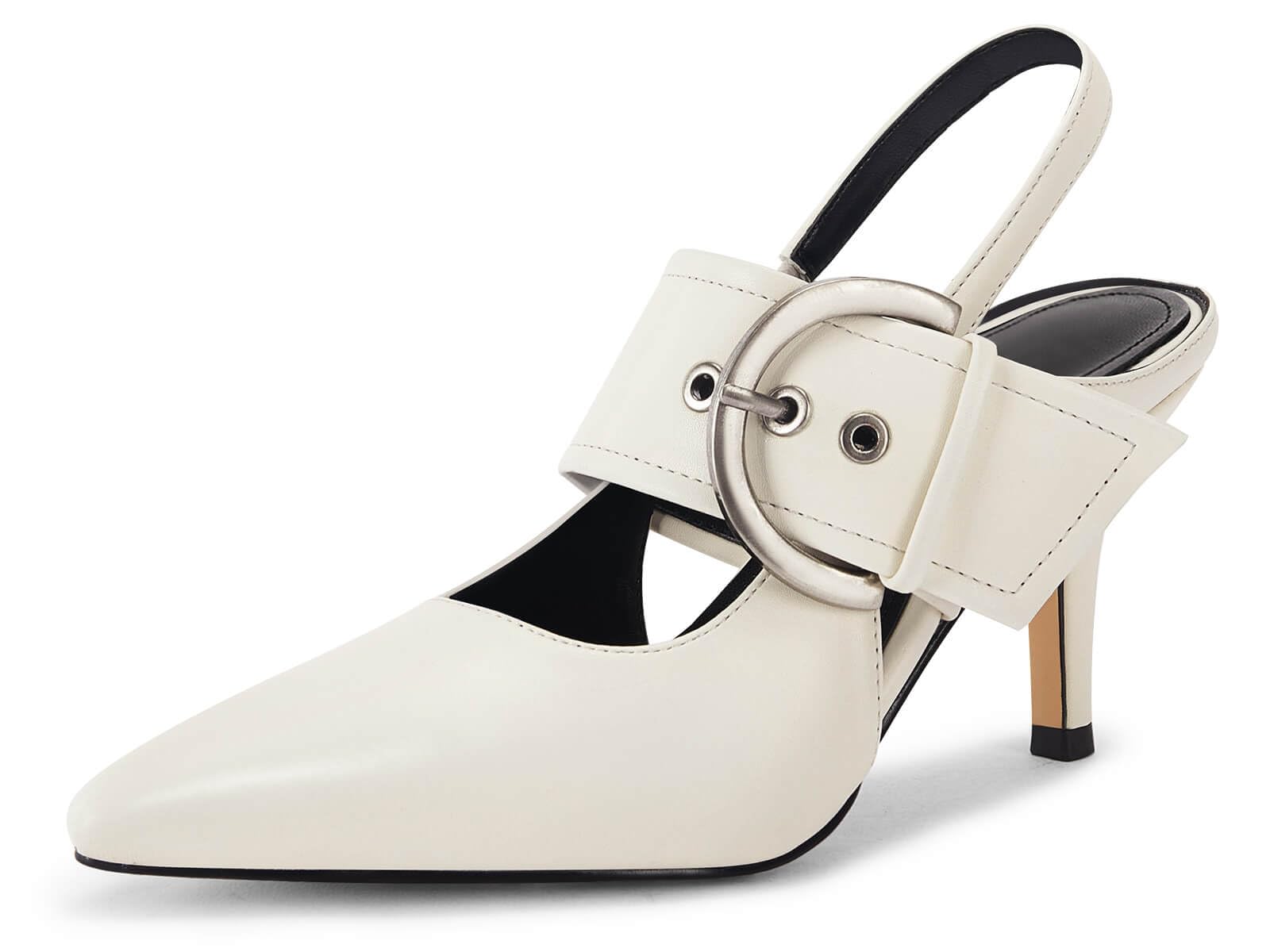Coutgo Womens Slingback Pumps Closed Pointed Toe High Heels Belt Buckle Strap Dressy Work Shoes
