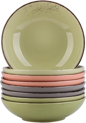 WULFY Vajilla 4812 Piece 4 Colors Vintage Stoneware Ceramic Soup Plate Set Snack Salad Fruit Deep Dish Set (Color  8pcs)