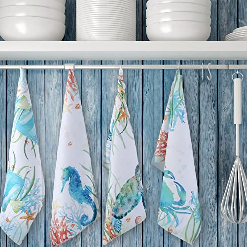 Arthmom 4 Pcs Summer Beach Kitchen Towels Dish Decorative Towels, Beach Themed Hand Towels Tea Towels Set With Hanging Loop For Kitchen Bathroom Ocean Decor (Sea Turtle) #TOP4