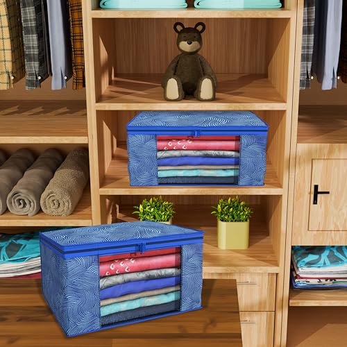 Image of Kuber Industries (Pack of 24) Saree Covers | Non-Woven Saree Bags | Foldable Storage Bag for Almirah & Wardrobe (9 Inch) Clothes Bag for Women (Lahariya Print) Sari Cover Bags | Blue