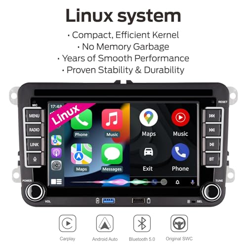 [Schnellstart] Linux Autoradio für VW Golf 5/Golf 6/Polo/Passat,VW Radio mit Wireless CarPlay & Android Auto,7\ VW-Display-Kompatibel mit Original-Lenkradsteuerung,AM/FM/RDS,Bluetooth,DSP,Mikro,45Wx4