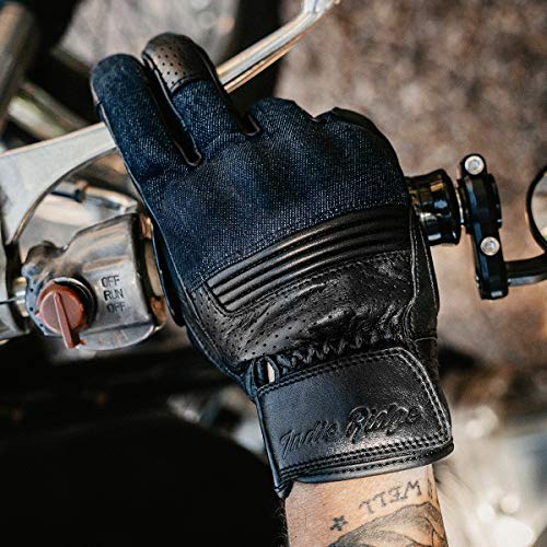 Indie Ridge Denim & Leather Motorcycle Gloves (Black) With Mobile Phone Touchscreen (X-Large) #TOP3