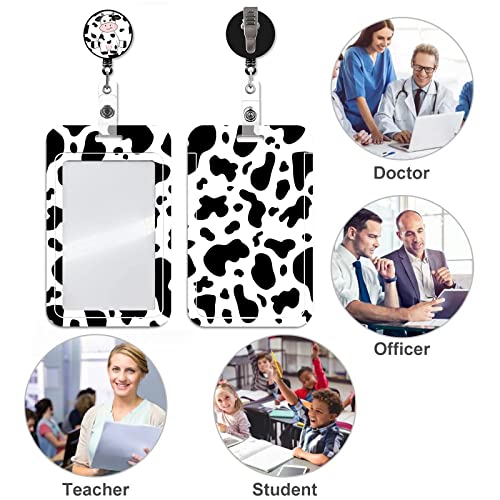 Cow Print Retractable Badge Holder With Alligator Clip, Worker Badge Belt Ferrule Cute Id Card Holder Name Badge Reel For Women Work Nurse Doctor Teacher Student #TOP6