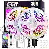30M Tiras LED, CGN Tira de Luz LED Bluetooth Multicolor Luces LED RGB 5050 Iluminación de Música con Control Remoto de 40 Teclas 16 Millones Colores 28 Estilos Decoración Para Habitación Fiestas