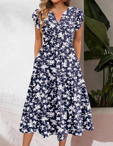 Image of ZEAGOO Womens Summer Casual Dresses Ruffle Sleeve V Neck Midi Dress Flowy Tiered Dress with Pockets Boho Sundresses