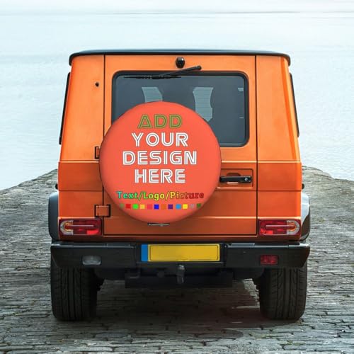 Image of Custom Spare Tire Cover with Logo Photo Text, Personalized Polyester Tire Covers Protectors for Trailer RV SUV and Many Vehicles, Tomato