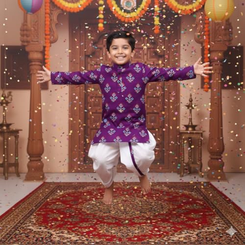 Image of Chandrakala Kids Kurta Dhoti Set for Boys Indian Printed Ethnic Wear(KK122-P)