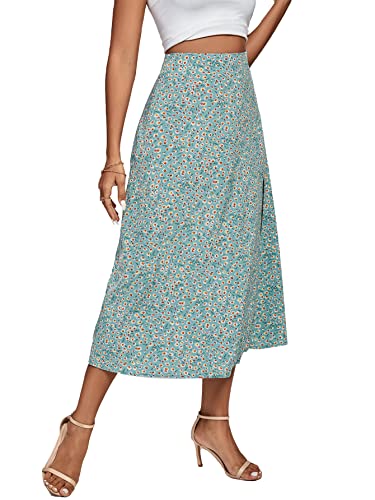 Image of LYANER Women's Casual Boho Printed High Waist Side Split Hem Zipper Midi Skirt