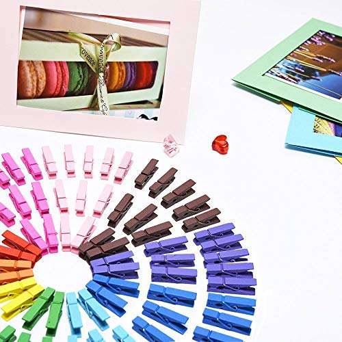 Eboot Mini Natural Wooden Clothespins Photo Paper Peg Pin Craft Clips With Natural Twine, 100 Pieces (10 Colors) #TOP2