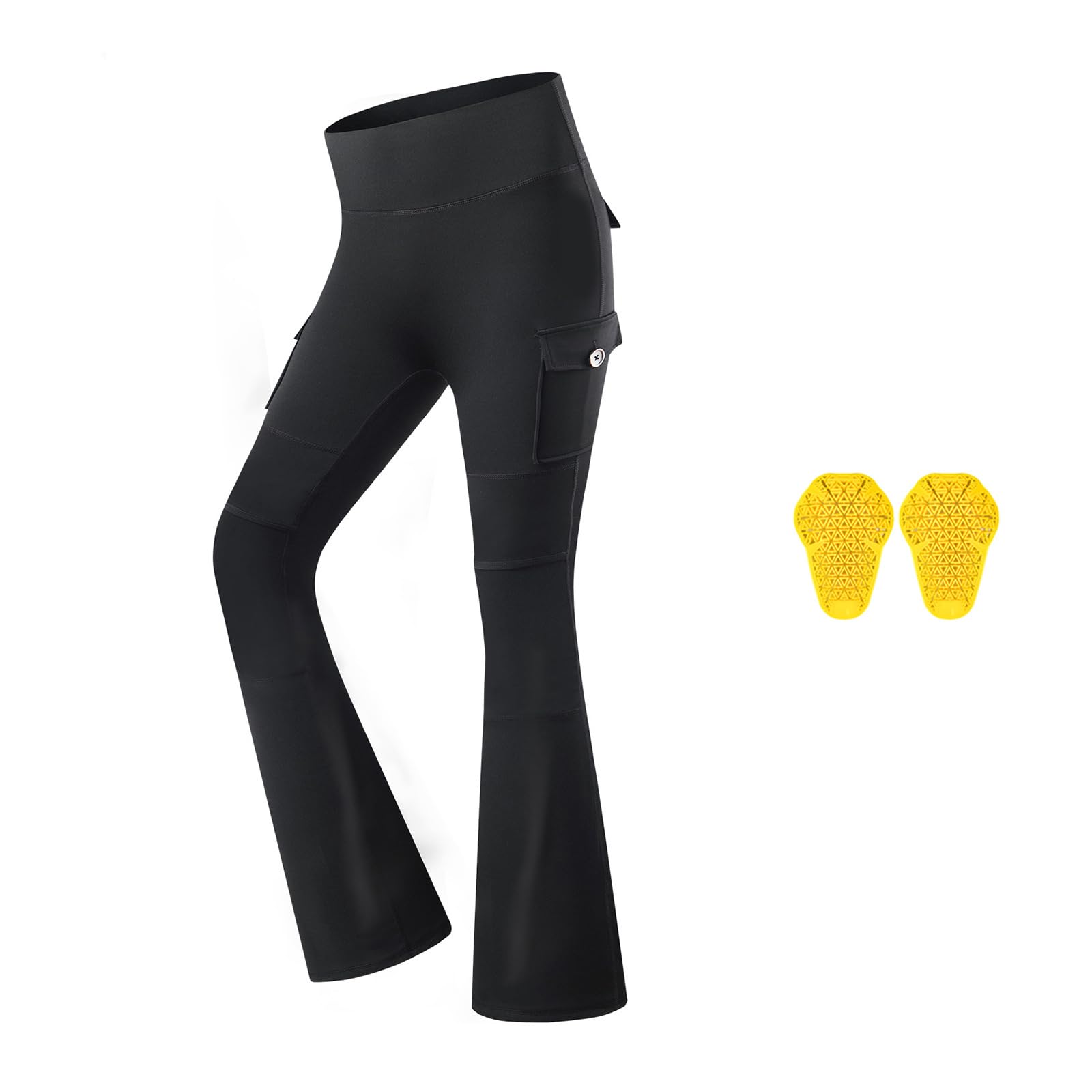 Kobiety Motocykl Leggings z wymiennymi podkładkami kolannymi, wysokiej talii brzucha kontrola spodnie rowerowe z kieszeniami ładunkowe, Slim Fit Stretch, do dojazdu pracy Casual Wear