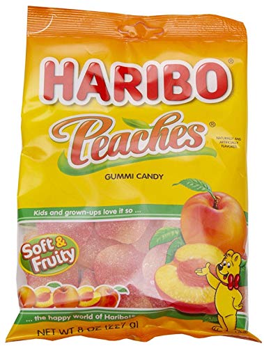 Haribo Confectionery Peaches Gummy Candy, 8 Ounce -- 10 per case.