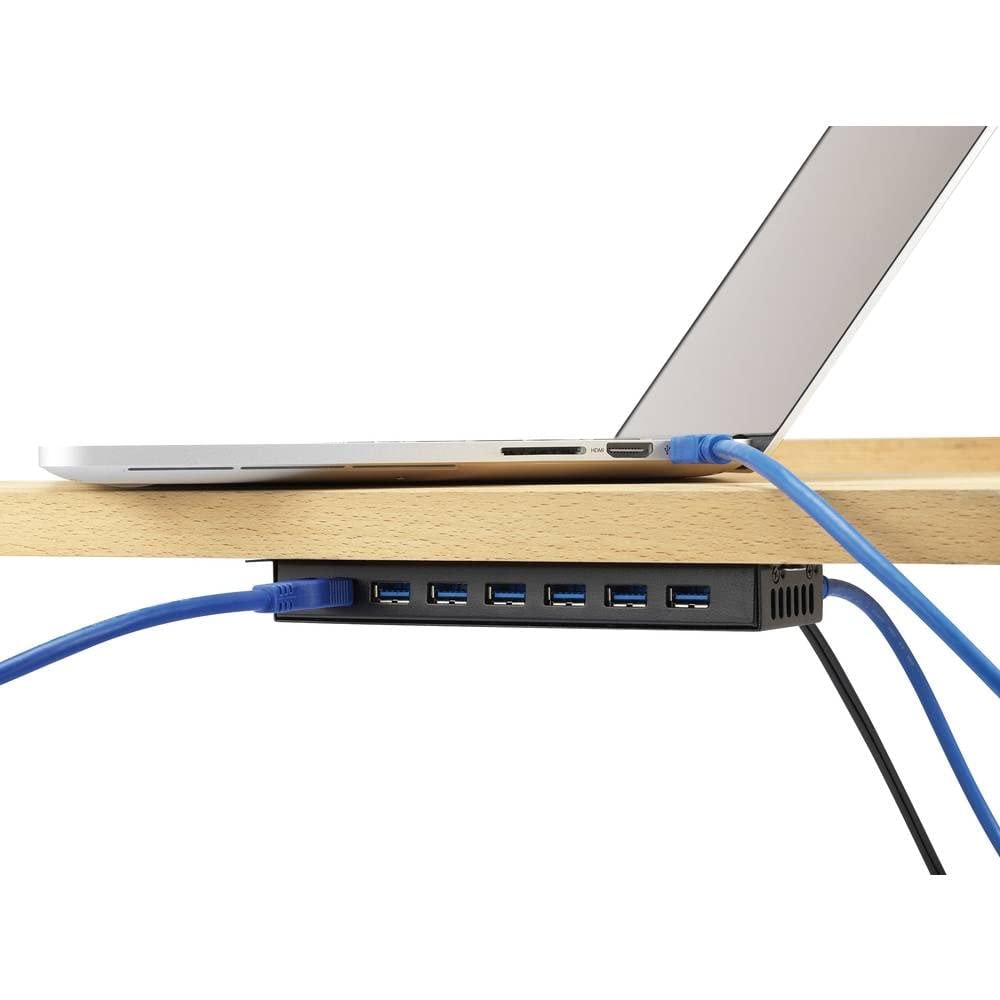 Hub USB 3.0 Renkforce RF-3955359 7 portów do montażu na ścianie, metalowa obudowa czarna
