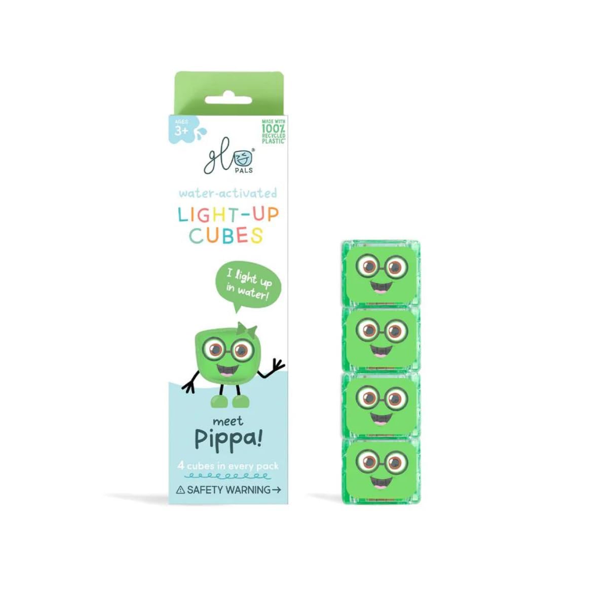 Glo Pals 4 leuchtende Würfel für EIN einzigartiges sensorisches Erlebnis und Magische Lichtshow für EIN unvergessliches Badeerlebnis (Pippa grün)