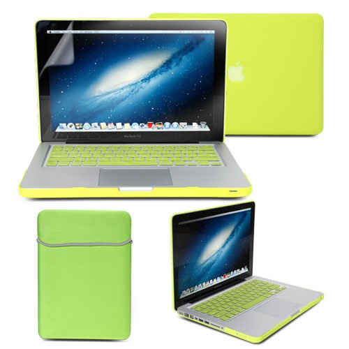 GMYLE 4 in 1 Bundle Soft-Touch Frosted Hard Case for Macbook Pro 13 inch with CD-ROM (Model: A1278) with Keyboard Cover, Screen Protector, Sleeve - Neon Yellow