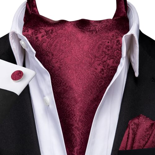 Image of Dubulle Paisley Floral Ascot for Men Self Tie Mens Cravat and Pocket Square Cufflinks Wedding