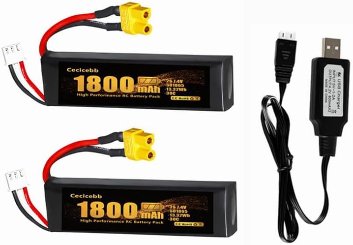 Paquete de baterías de 7.4V Airsoft 1800mAh 30C Lipo Baterías con XT30 Plug Batería recargable 2S Lipo para Airsoft Modelo Rifle Juguetes
