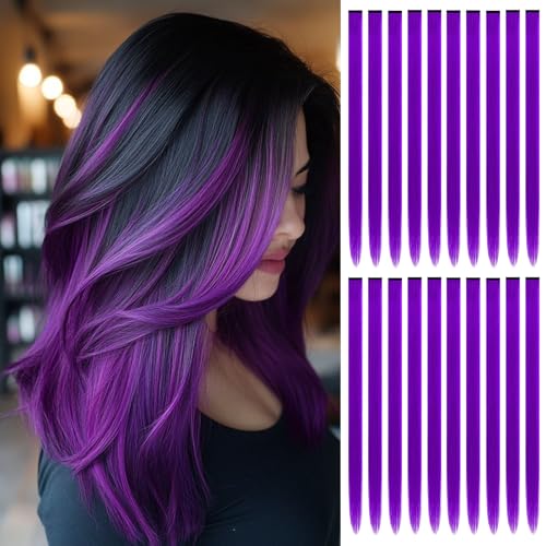 Extensión de pelo morado para mujer que añade volumen y un color vibrante sin dañar tu melena