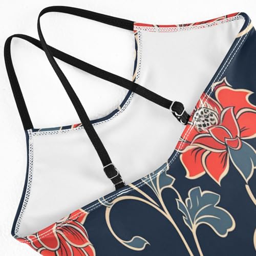 Toddler Swimsuit Girl Swimwear Swim Suit for Girls 7-8T Red Traditional Floral Design4