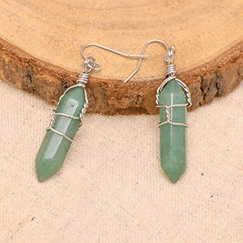 Paialco Hand Wired Natural Aventurine Quartz Healing Crystal Point Chakra Dangling Earrings #TOP2