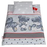 BABYLUX 2 tlg. Set Bezug für Kinderwagen Stubenwagen oder Wiege Garnitur Bettwäsche Kissen Decke 60 x 78 cm (79. Bäre Grau)