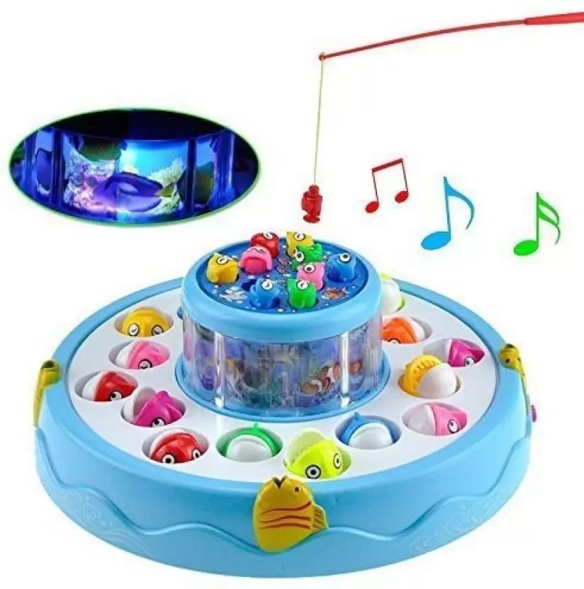 RUHANI Fishing Game for Kids Double Layer Magnetic Hooks Big and Small Fish Toy, Battery Operated Rotating, Musical & Lights Party & Fun Games Board Game