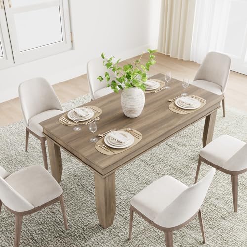 Image of GarveeHome Farmhouse Dining Table for 4-6 People, 63 in Long Kitchen Tables with Wooden Sturdy Frame, 5 ft Large Rectangular Dinner Table for Dining Room, Kitchen, Natural Oak, 63 inch Non-extendable