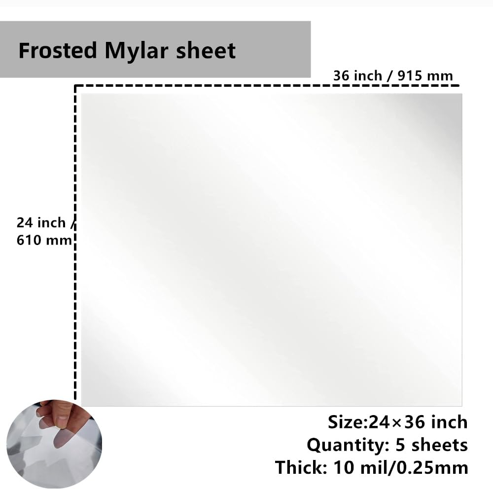 Lot de 5 feuilles de pochoirs vierges en Mylar translucide laiteux pour découpe, cadeau, 61 cm x 91,4 cm, 10 mm/0,25 mm d'épaisseur. Matériau de gabarit en acétate, feuilles en plastique artisanales