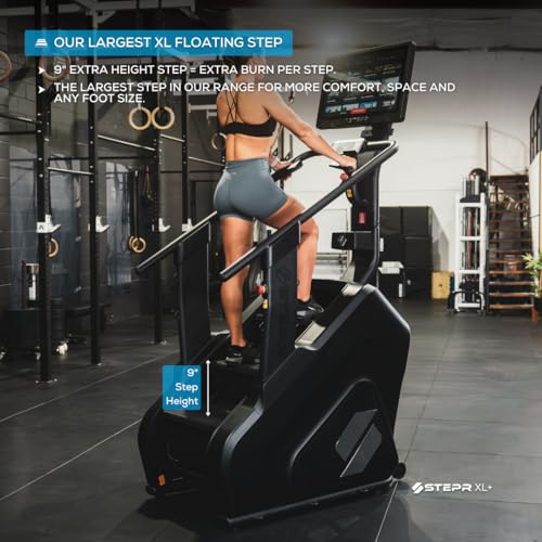 Image of STEPR XL+ Stair Master with 27 inch Touchscreen with Streaming Platforms | Commercial Use, 190 SPM, 9 inch Step Height, 450 lb Capacity Stair Stepper Machine