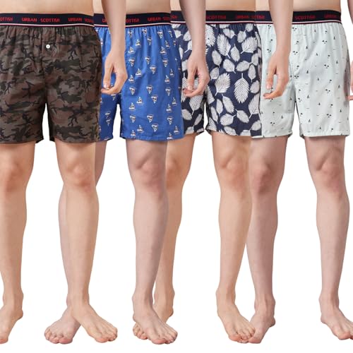 Image of Urban Scottish Ultra-Comfortable Men's Boxer Pants (Pack of 4), 100% Cotton with Stylish Print, Soft & Stretchy Elastic Waist Band, Dynamic Movement & Hardwearing Stitching,Breathable Gentle Snug Fit