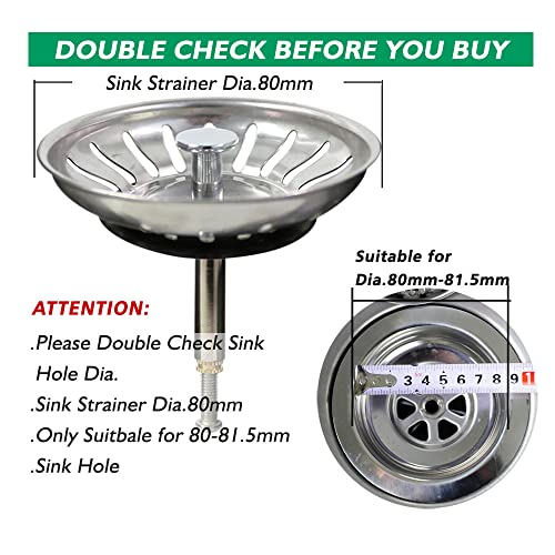 Talea Stainless Steel Kitchen Sink Drain Strainer Adjustable, Waste Plug For Kitchen Sink, Uk Sink Hole Diameter 80mm - Image 4