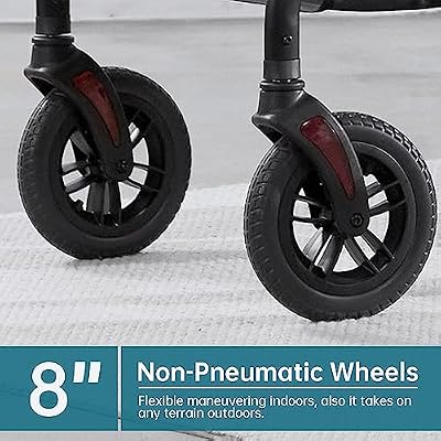 ELENKER All-Terrain Rollator Walker with 8 Non-Pneumatic Wheels, Sponge Padded Seat and Backrest, Fully Adjustment Frame for Seniors,Red