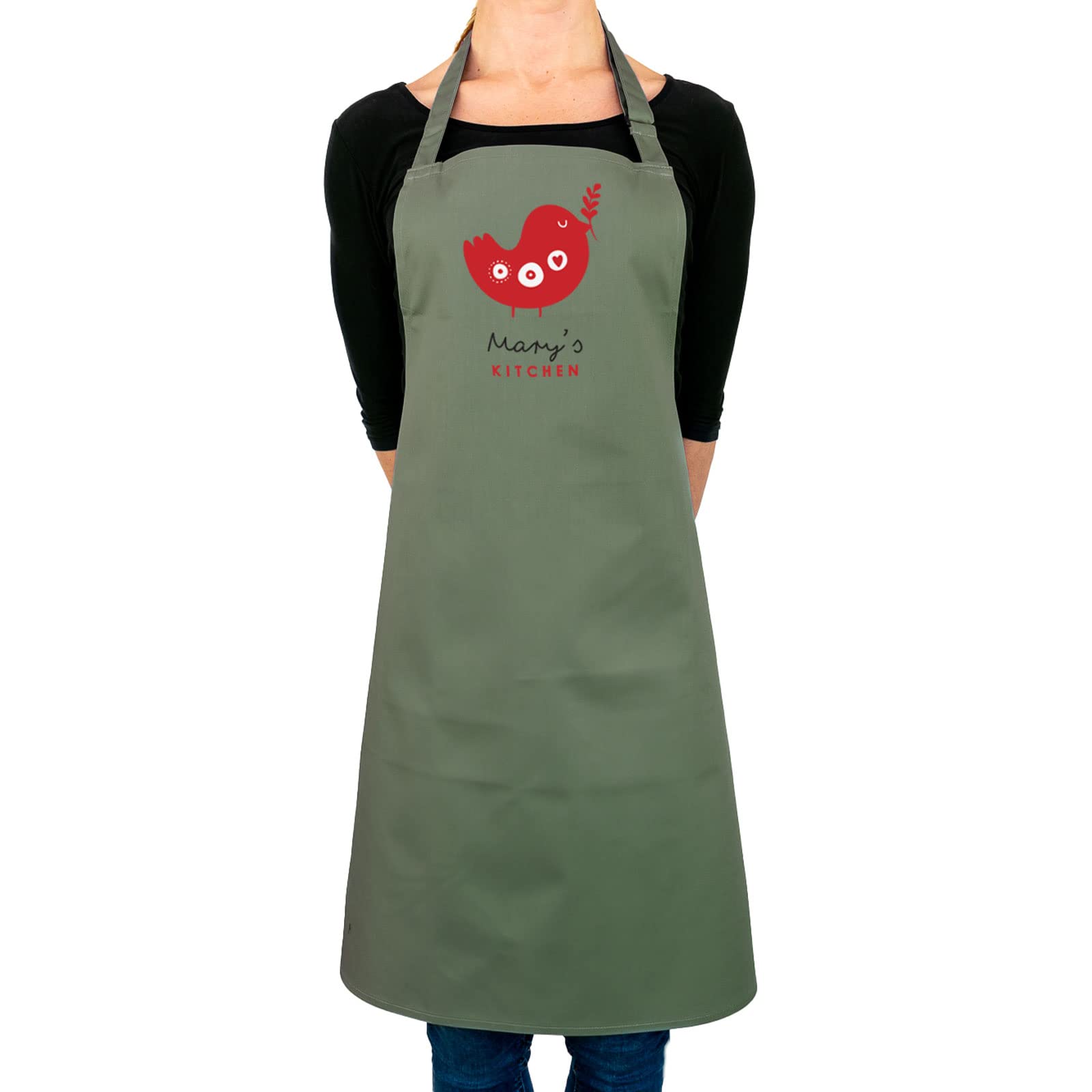 Stickerscape Women's Personalised Robin Christmas Apron ( - Sage) | Christmas Baking And Cooking Apron Gift For | Lots Of Colours And Choice Of Design