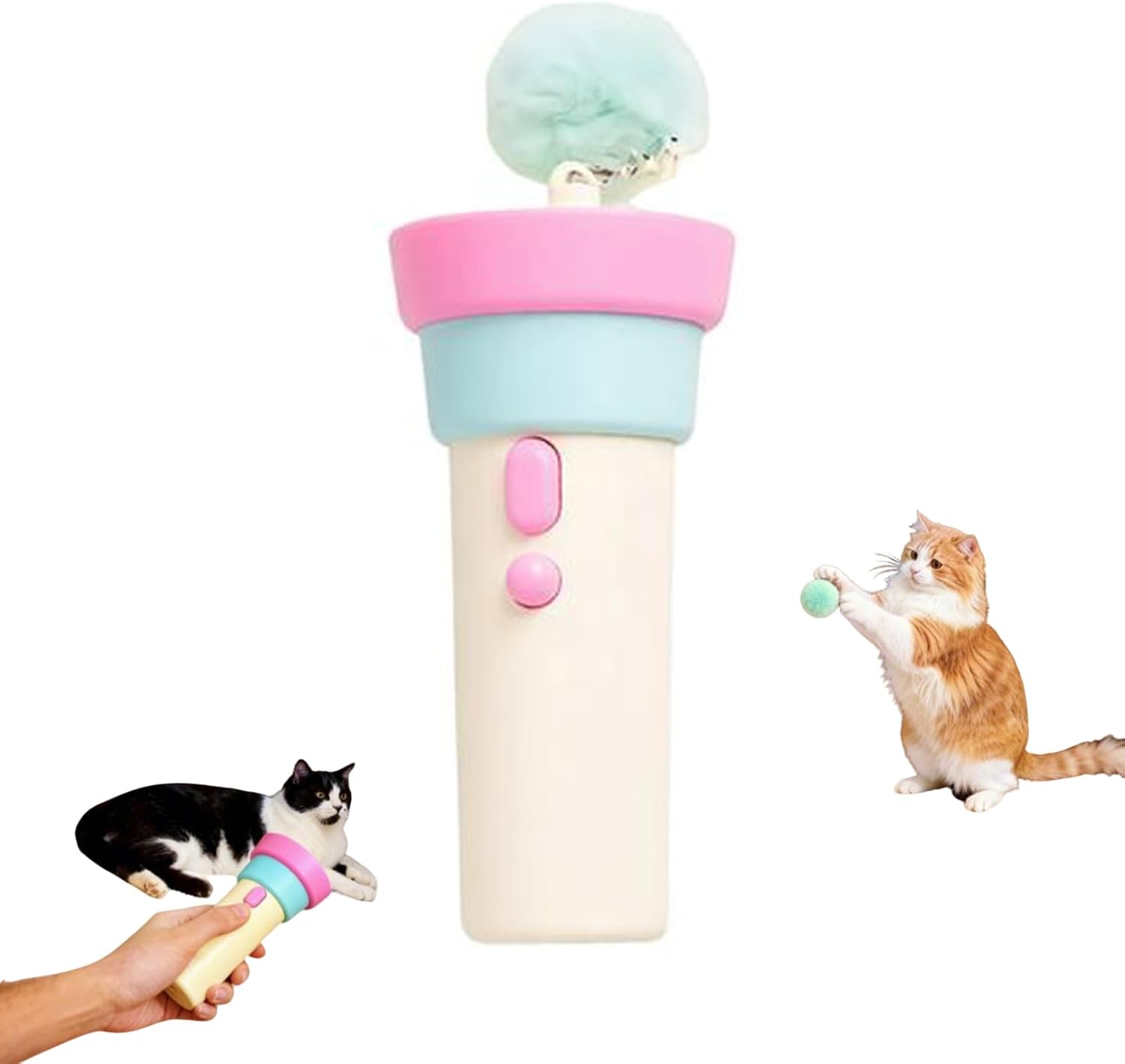 Electric Cat Wand Toy with Telescopic Rope, Interactive Cat Toys for Indoor Cats, Fuzzy Ball Launchers Funny Cats Enrichment Toys