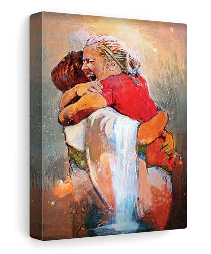 2DD My First Day in Heaven Beautiful Imagine Art Print a Woman Jumping and Hugging Jesus Motivational Gifts on Birthday Xmas | Framed Canvas Gallery Wraps 1.25 inch | Print in US | Full Size, White