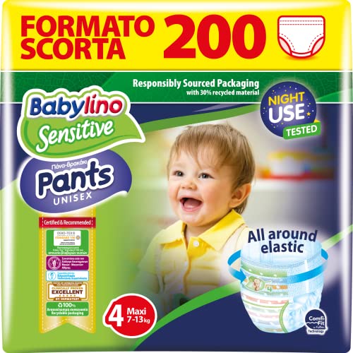 Babylino Sensitive Pañales Braga Talla 4, Pants Maxi (7-13kg), 200 unidades