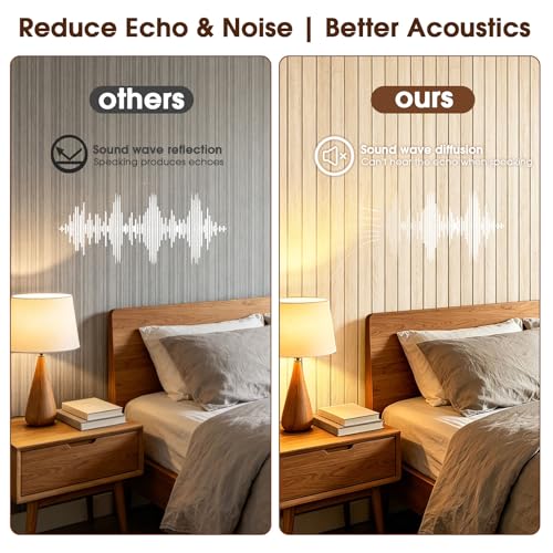 Image of 3D Peel and Stick Wall Panels PVC Grille Slat 197 inchx15.8 inch Self-Adhesive Wall Sticker Soundproof Paneling for Walls and Ceiling in Faux Herringbone Oak Texture