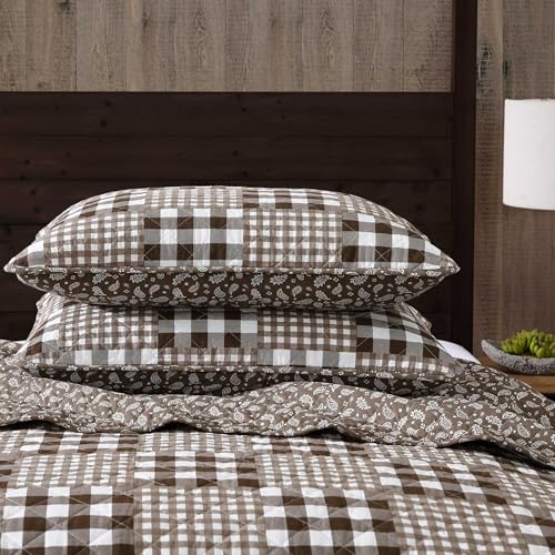 Image of Eddie Bauer - Full /Queen Quilt Set, Reversible Bedding with Matching Shams, Patchwork Luxurious Bedding Set (Gingham Patchwork Brown, Full /Queen)