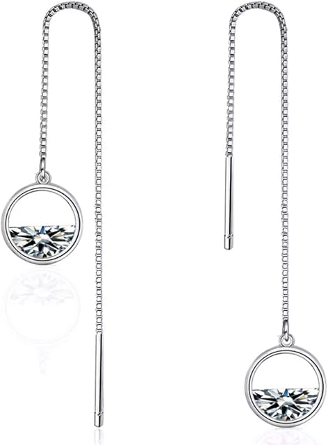 iszie jewellery sterling silver trendy half crystal circle threader earrings,dangle crystal earrings,pull through circle earrings