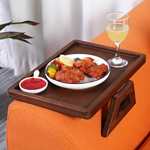 Phoenancee Sofa Armrest Clip On Tray Table,Portable Couch Arm Table Tray,Wood Side Tables For Drinks Snacks Tv Remote Controls Holder Organizer,Rectangular,Foldable,Super Stable(Dark Walnut) #TOP2
