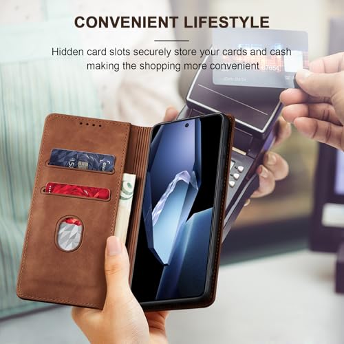 Image of Jasonyu Flip Wallet Case for OnePlus 13R,Brown