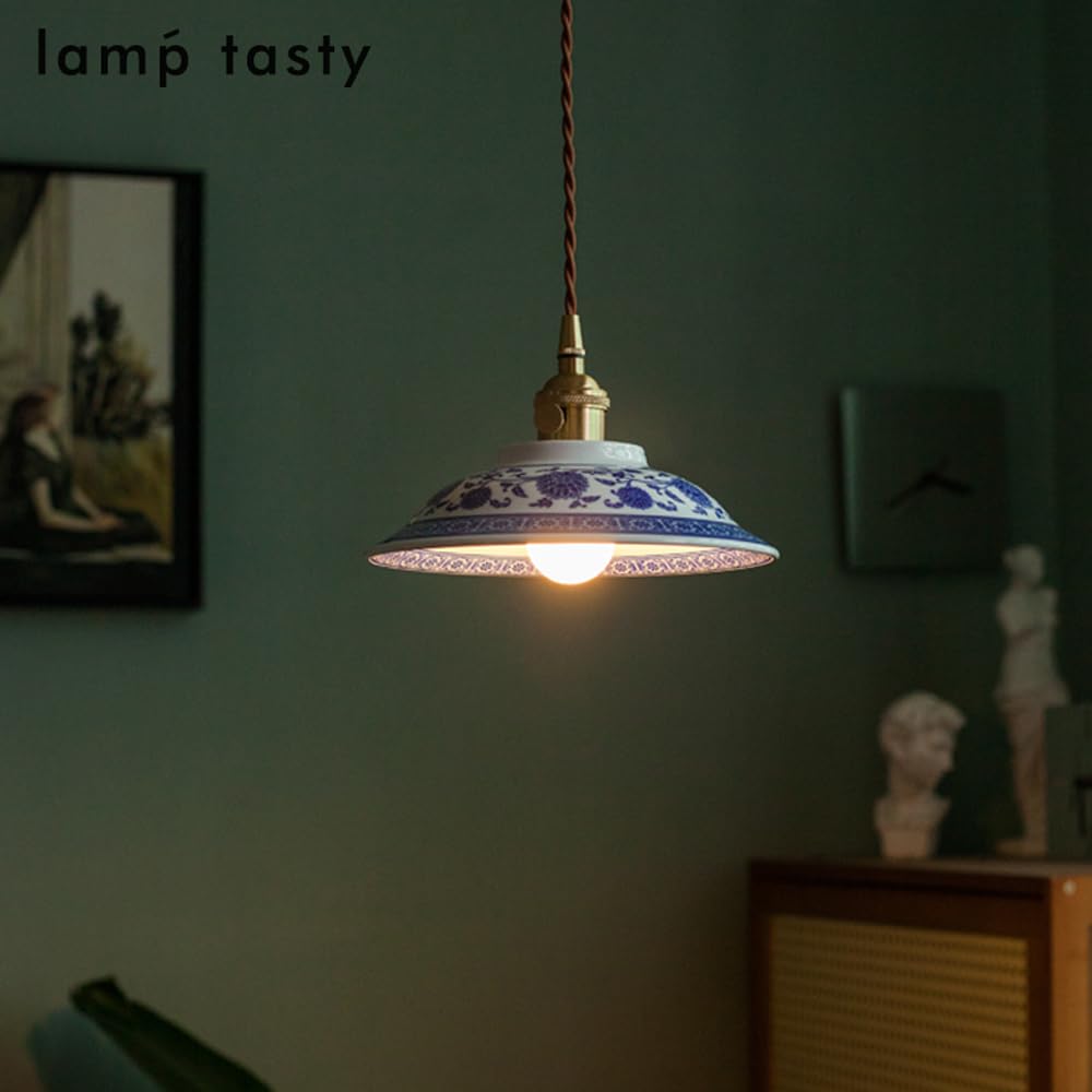 Lámpara Colgante Moderna Azul Vintage Cerámica Iluminación Colgante Cocina Casa de Campo Luz Colgante Techo de Porcelana Individual para Comedor Dormitorio Mesita de Noche