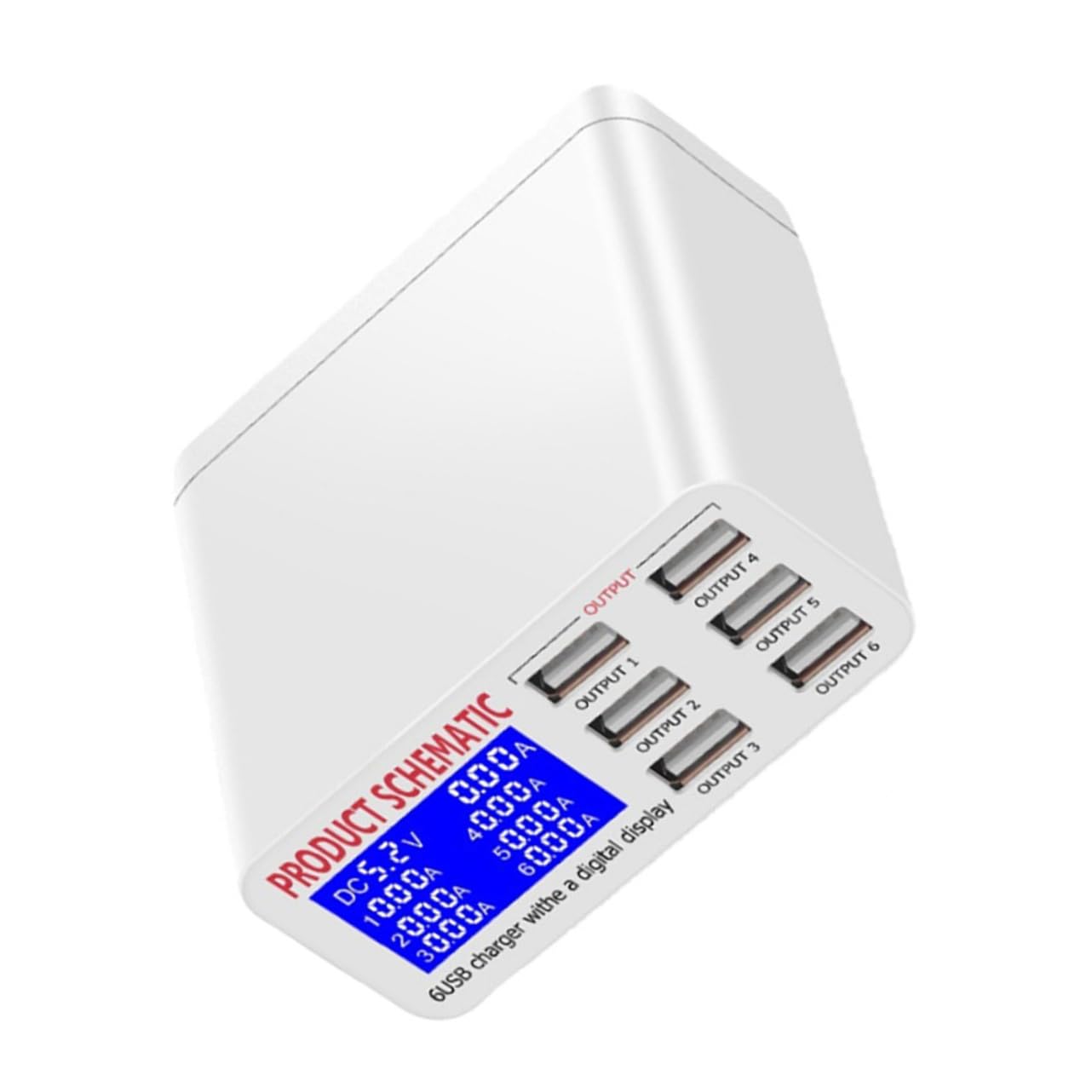 COLLBATH Cargador USB Multipuerto de 6 Puertos para Teléfonos y Tabletas Pantalla LCD, Carga Inteligente Automática, Adaptador de Corriente EU, Estación de Carga Estable, Color Blanco