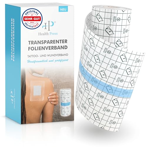 Health Press Transparenter Folienverband Duschpflaster Rolle (15cm x 10m) Pflaster Wasserfest Tattoo Folie Verband - Wundpflaster groß Transparente wasserdichte Hautschutzauflage