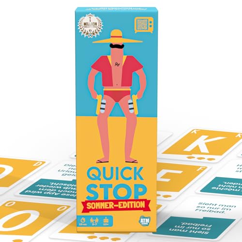 ATM Gaming Quickstop - Das Buchstaben-Duell - Sommer-Edition - Kartenspiel für Jugendliche und Erwachsene - Schnell und Verrückt - 2 bis 7 Spieler - Kartenspiel ab 10 Jahren - Reisespiel