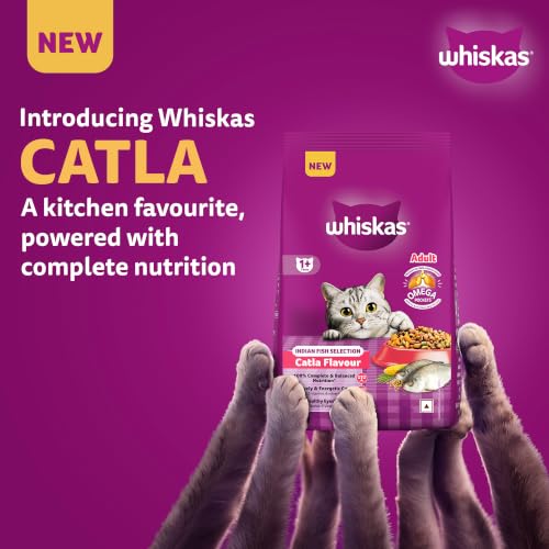 Image of Whiskas Adult (1+ Years) Dry Cat Food, Catla Fish Flavour, 450 g, Powered with 40 Essential Nutrients, Complete & Balanced Nutrition for Adult Cats