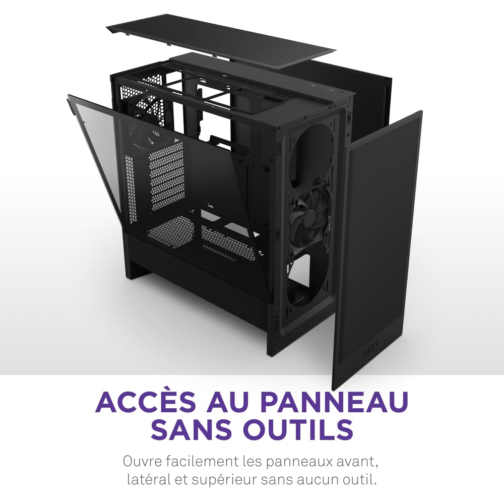 NZXT H5 Flow - Boîtier de PC Gaming Compact Moyen Tour ATX - Flux d'air élevé - 2 × Ventilateurs de 120 mm Inclus - Support de radiateur Avant 360 mm - Noir