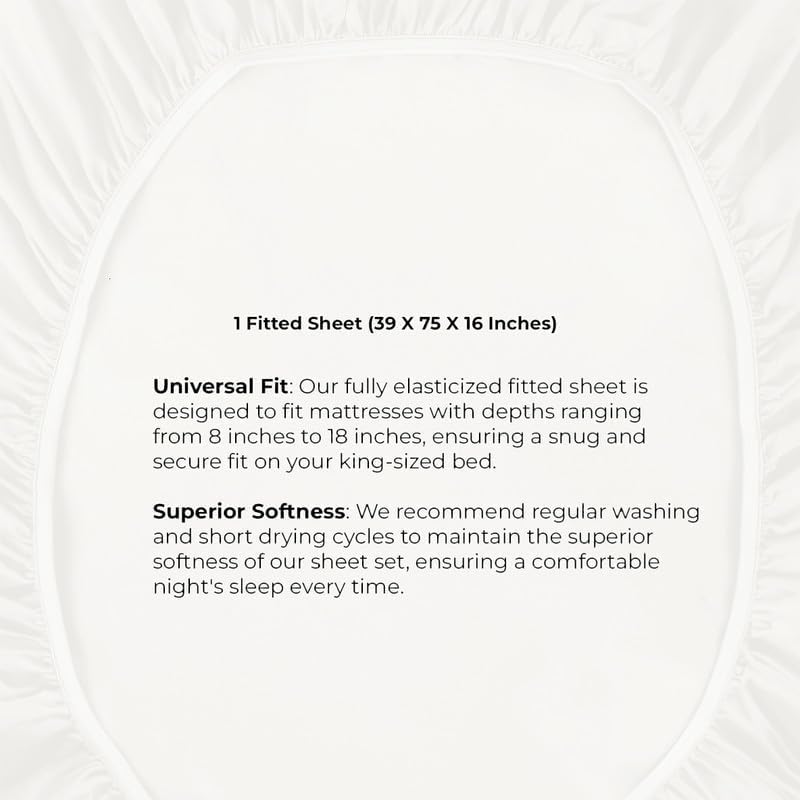 Miniatura 4 de Bluemoon Homes Sábana bajera 100% de algodón egipcio, 800 hilos, 1 pieza, color blanco, tamaño Queen, tejido satinado, patrón sólido, hotel de lujo